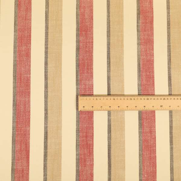 Falkirk Scottish Inspired Striped Pattern In Chenille Material Upholstery Fabric Red Colour