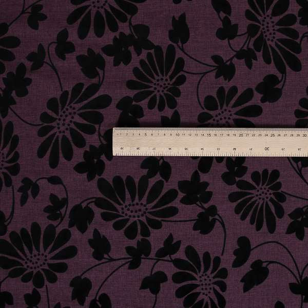 Fiona Embossed Floral Pattern Chenille Purple Colour Upholstery Furnishing Fabric - Made To Measure Curtains