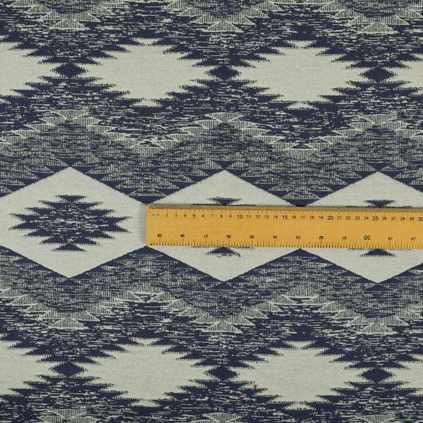 Blue White Silver Colour In Out Kilim Inspired Pattern Chenille Upholstery Fabric JO-1219