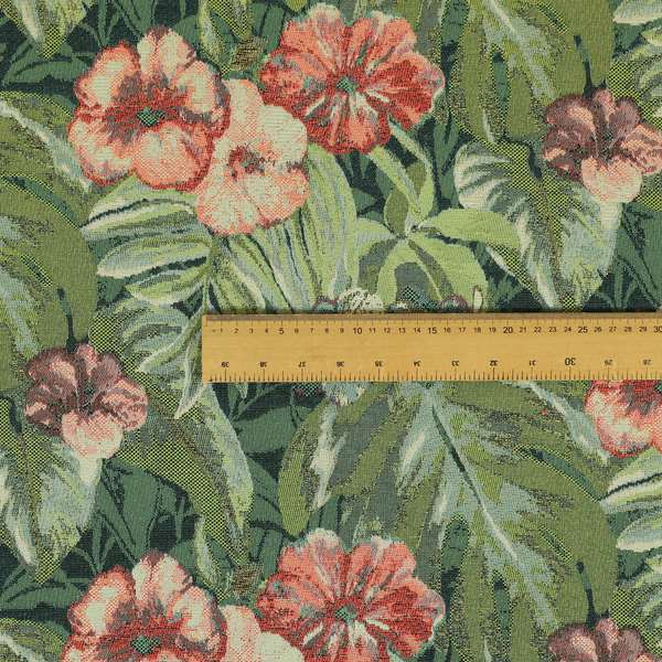 Garden Full Of Red Pink Flowers Green Leafs Theme Pattern Chenille Material Upholstery Fabric JO-1370