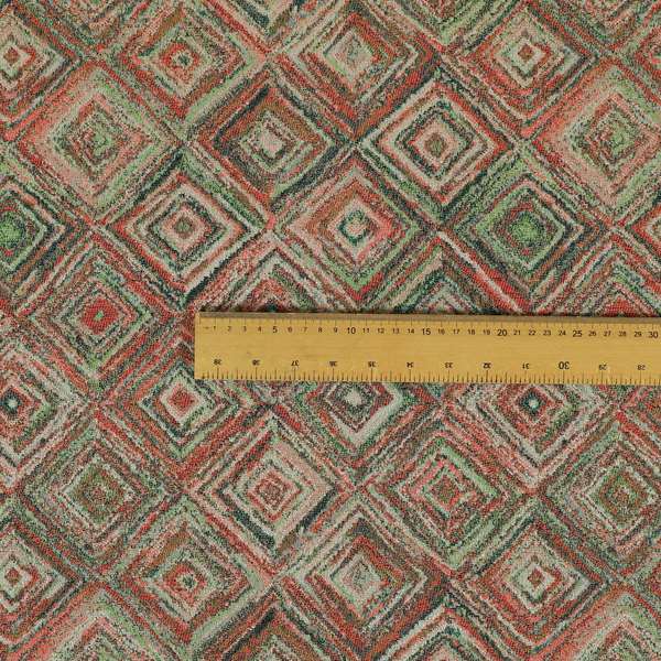 Cubed Geometric Inspired Pattern Green Pink Blue Coloured Chenille Upholstery Fabric JO-1372