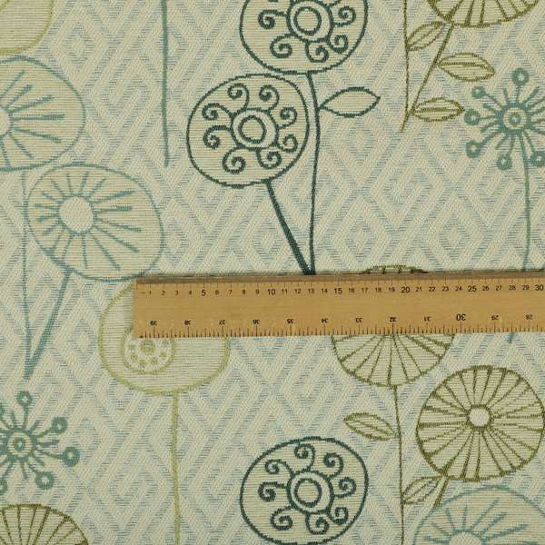 Floral Theme Pattern Blue Green Coloured Soft Chenille Textured Material Upholstery Fabric JO-1422