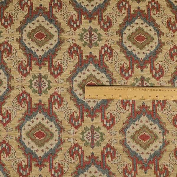 Mazahua Tribal Theme Damask Intricate Pattern Beige Coloured Chenille Fabric JO-1452