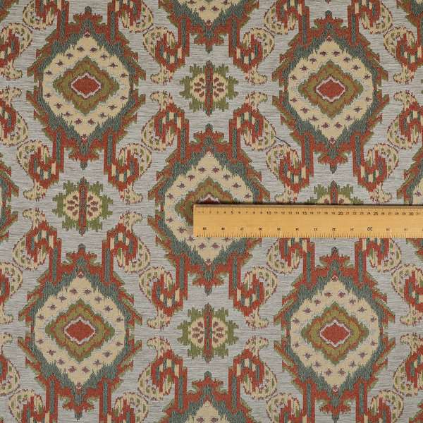 Mazahua Tribal Theme Damask Intricate Pattern Grey Coloured Chenille Fabric JO-1453