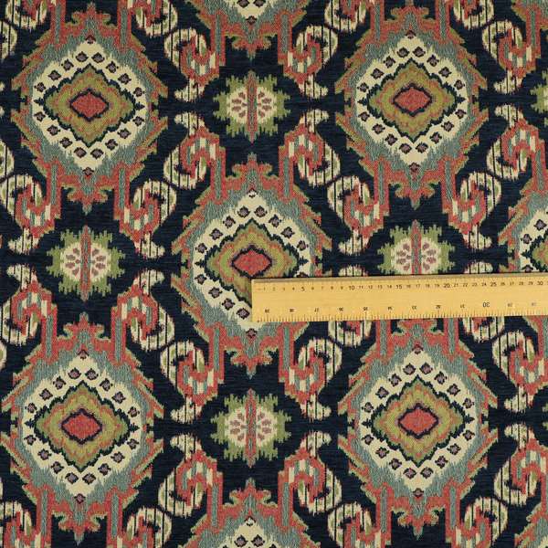 Mazahua Tribal Theme Damask Intricate Pattern Navy Blue Coloured Chenille Fabric JO-1457 - Handmade Cushions