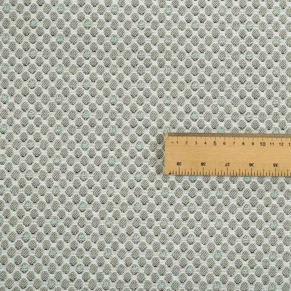 Uzbek Decorative Geometric Small Circular Pattern Green Teal White Colour Soft Chenille Fabric JO-146 - Made To Measure Curtains