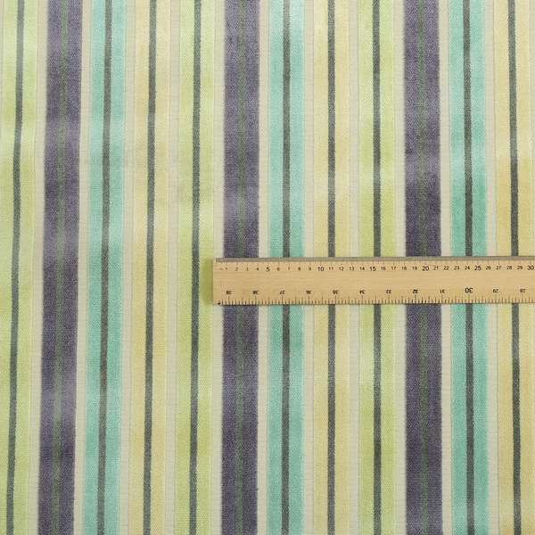 Ziani Cut Velvet Fabric In Striped Pattern Winter Yellow Teal Purple Grey Colour JO-184 - Made To Measure Curtains