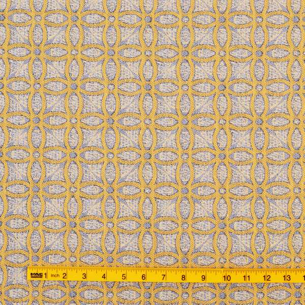 Renieri Fabric Collection Yellow Medallion Inspired Geometric Pattern Soft Chenille Upholstery Fabric JO-203
