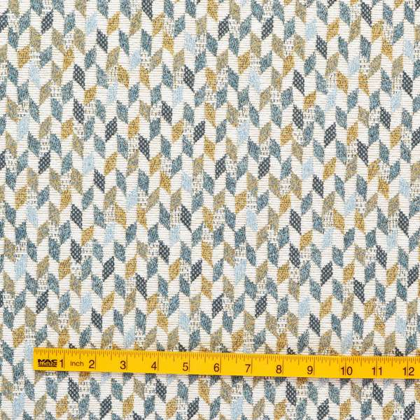 Yellow Blue White Small Geometric Pattern Soft Chenille Upholstery Fabric JO-208