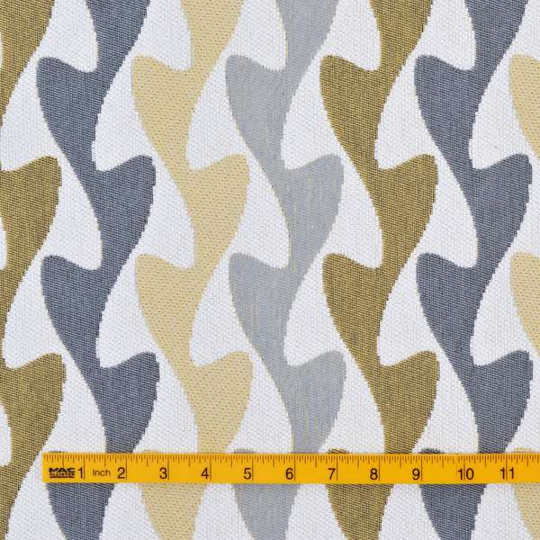 Fantasque Blue Green White Geometric Pattern Soft Chenille Upholstery Fabric JO-216