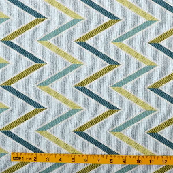 White Teal Green Chevron Stripe Design Soft Chenille Upholstery Fabric JO-221 - Made To Measure Curtains