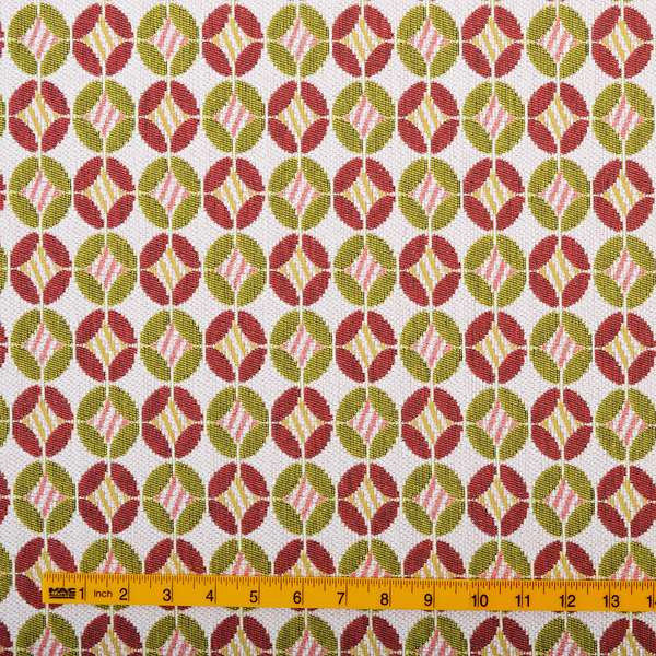 Moroccan White Pink Green Round Small Medallion Design Soft Chenille Upholstery Fabric JO-222 - Made To Measure Curtains