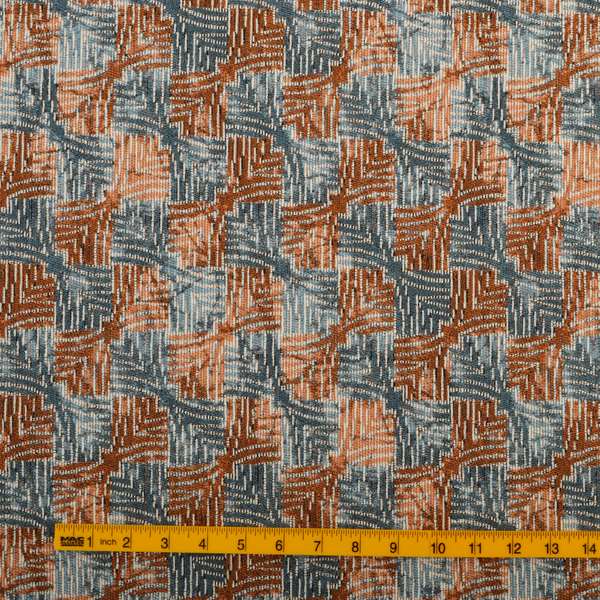 Blue Orange Checker Balanced Design Soft Chenille Upholstery Fabric JO-226 - Made To Measure Curtains