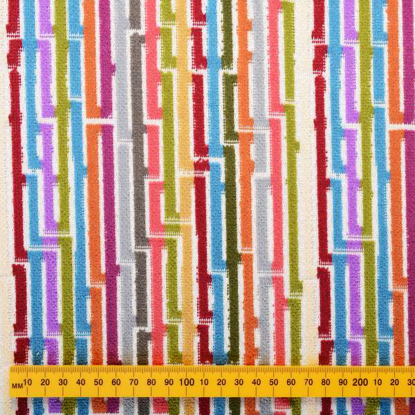 Amazilia Velvet Collection Multi Coloured Geometric Line Striped Designer Pattern Soft Velvet Upholstery Fabric JO-231