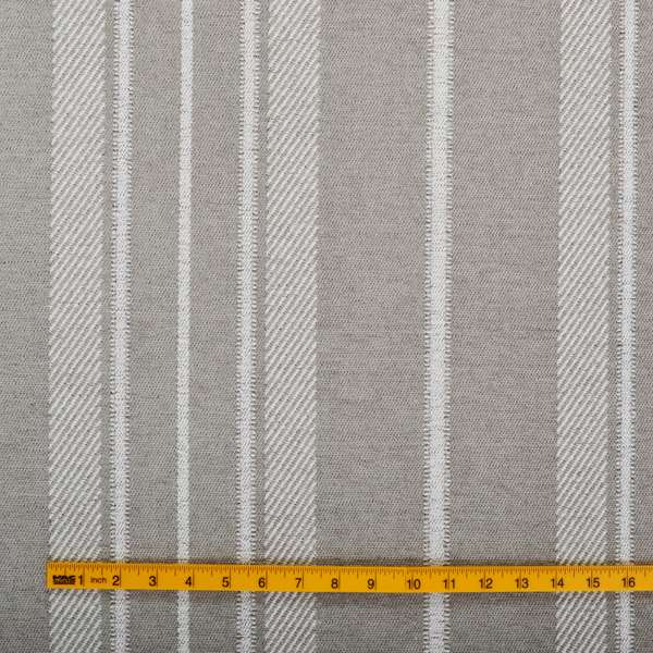 Highland Collection Luxury Soft Like Cotton Broad Striped Design Grey White Colour Chenille Upholstery Fabric JO-232 - Made To Measure Curtains