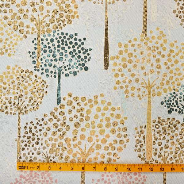 White Yellow Pink Blue Colours Tree Design Soft Chenille Upholstery Fabric JO-235