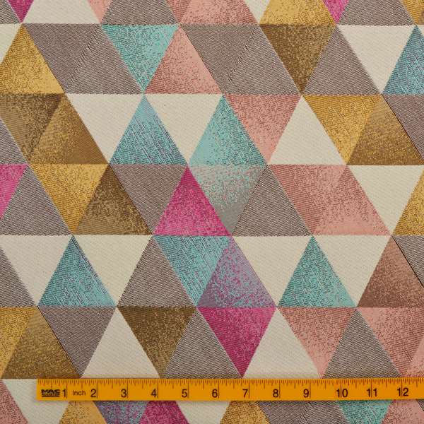 Le Triangle Collection Soft Feel Geometric Diamond Pattern Teal Pink White Colour Chenille Upholstery Fabric JO-237
