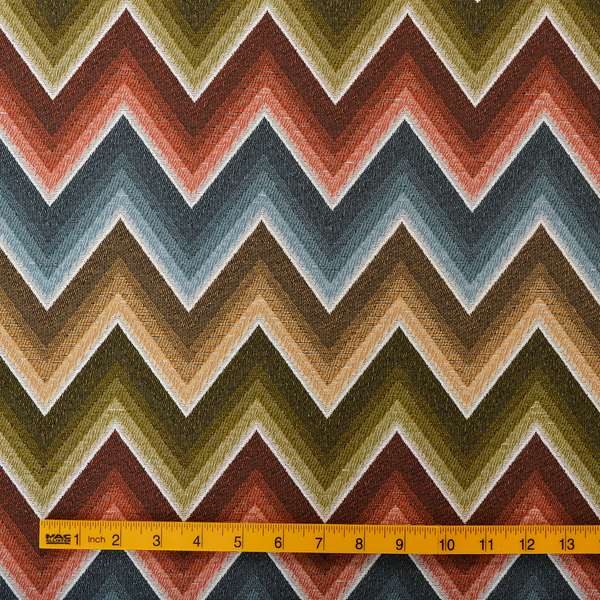 White Blue Rusty Red Green Colour Chevron Designer Soft Chenille Upholstery Fabric JO-240