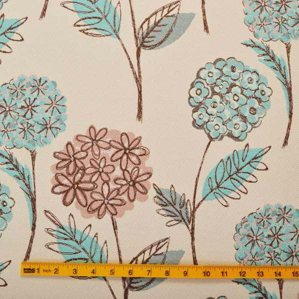 Teal Pink Natural Brown Colours Calico Floral Flower Pattern Chenille Upholstery Fabric JO-243 - Handmade Cushions
