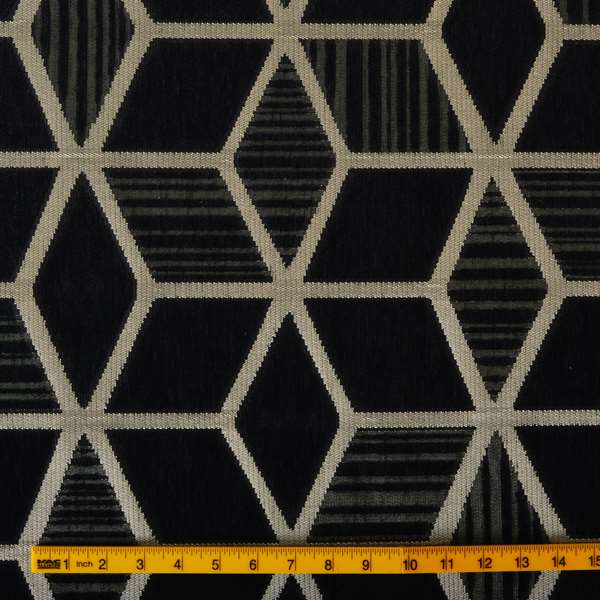 Vegas Black Gold Shiny Geometric Cube Design Soft Chenille Upholstery Fabric JO-246 - Made To Measure Curtains