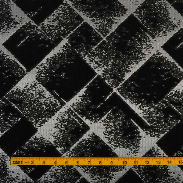 Vegas Black Silver Shiny Geometric Design Soft Chenille Upholstery Fabric JO-247 - Made To Measure Curtains