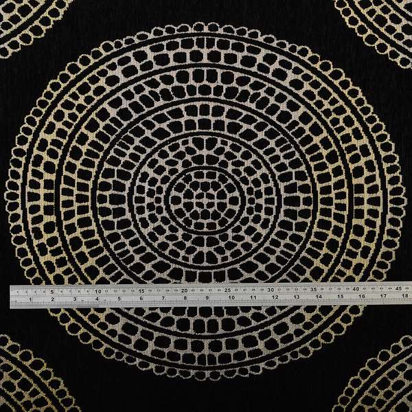 Hollywood Black Gold Shiny Circle Shaped Bulls Eye Design Soft Chenille Upholstery Fabric JO-249 - Made To Measure Curtains