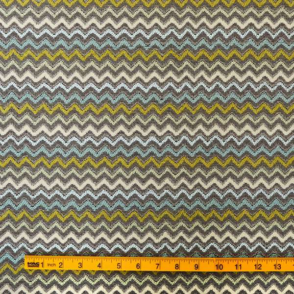 Multi Coloured Grey Green Blue White Chevron Striped Soft Chenille Upholstery Fabric JO-254 - Made To Measure Curtains
