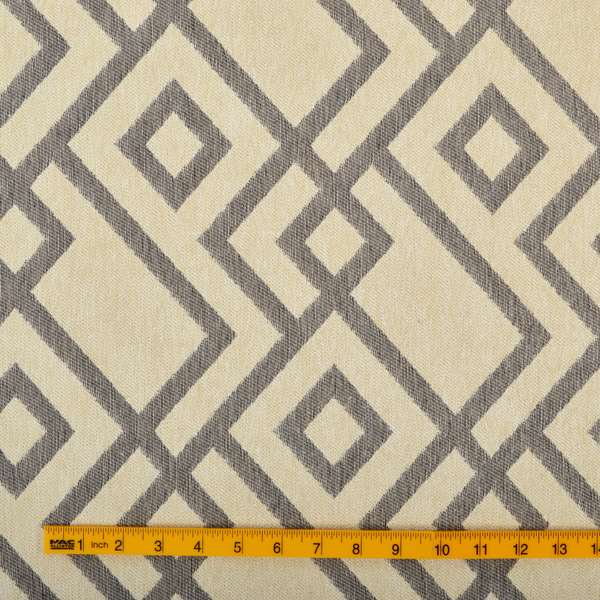 Beige Brown Geometric Pattern Soft Cotton Feel Chenille Upholstery Fabric JO-258