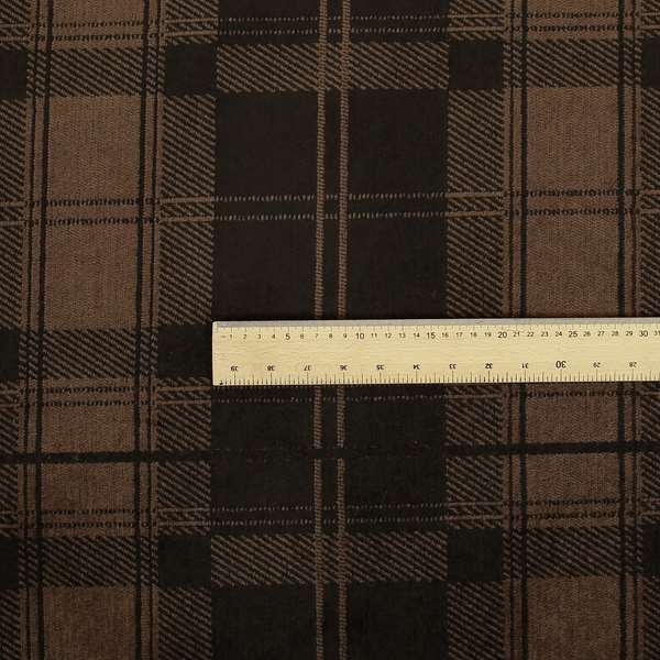 Highland Collection Luxury Soft Like Cotton Tartan Checked Design Chocolate Brown Colour Chenille Upholstery Fabric JO-262