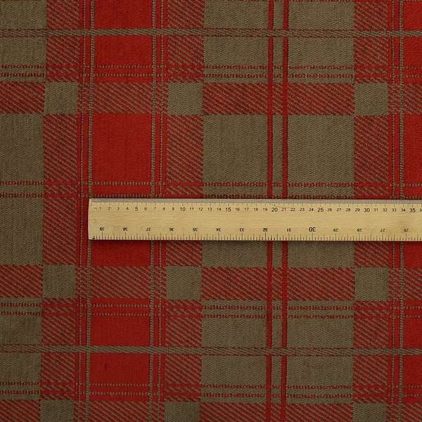 Highland Collection Luxury Soft Like Cotton Tartan Checked Design Red On Brown Colour Chenille Upholstery Fabric JO-263