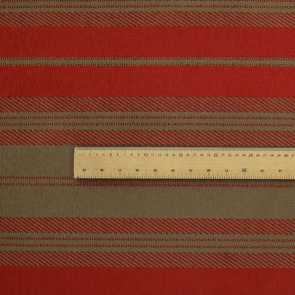 Highland Collection Luxury Soft Like Cotton Broad Striped Design Red On Brown Colour Chenille Upholstery Fabric JO-272