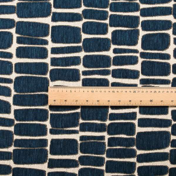 Blue Cream Stones Pattern In Soft Chenille Upholstery Fabric JO-32