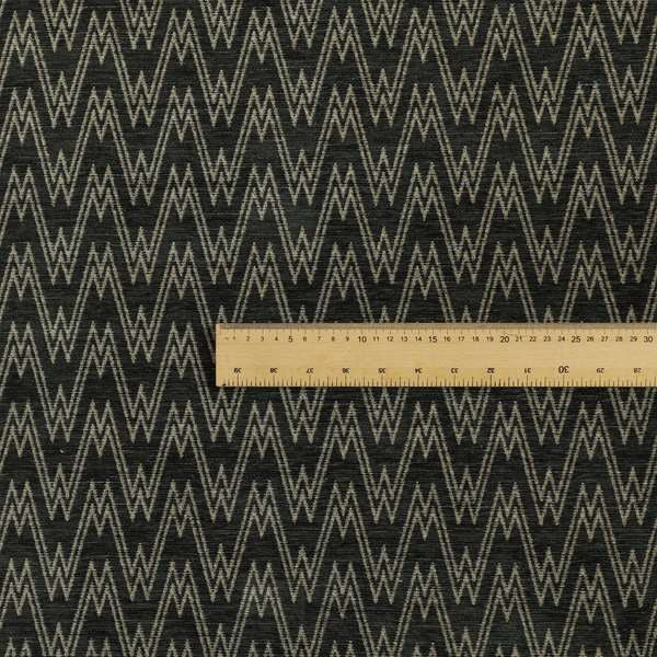 Marlow Woven Designer Chevron Striped Pattern In Black Brown Interior Fabric JO-375F - Made To Measure Curtains