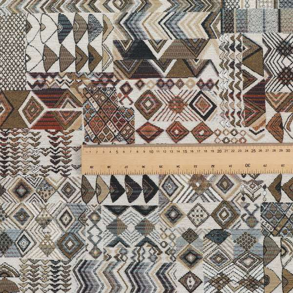 Madagascar African Tribal Inspired Orange Patchwork Small Motifs Pattern Interior Fabrics JO-376