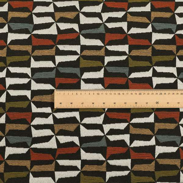 Black White Blue Orange Yellow Green Colours Geometric Design Soft Chenille Upholstery Fabric JO-435 - Made To Measure Curtains