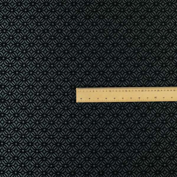 Vegas Black Silver Shine Effect Geometric Small Pattern Medallion Soft Chenille Upholstery Fabric JO-468