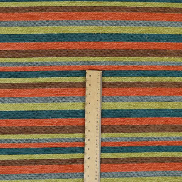 Enya Designer Soft Luxury Striped Fabric Orange Blue Green Colour Chenille JO-550