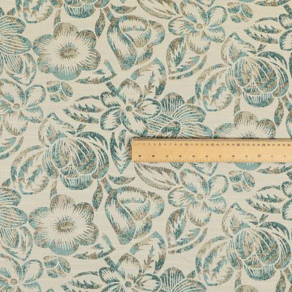 Arley Fabric Collection Woven Jacquard Floral Pattern Blue Beige Colour Chenille Fabric JO-585 - Made To Measure Curtains