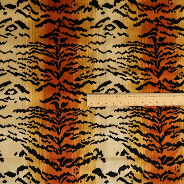 Ziani Bengal Tiger Striped Skin Animal Inspired Pattern Velvet In Orange Black Colour JO-592