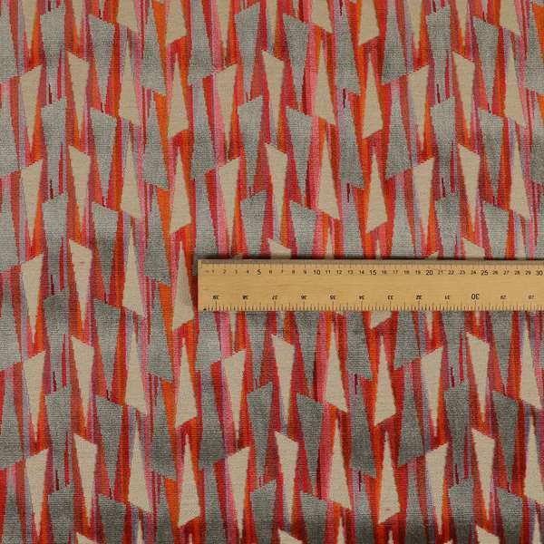 Ziani Modern Geometric Pattern Velvet Grey Red Colour JO-654