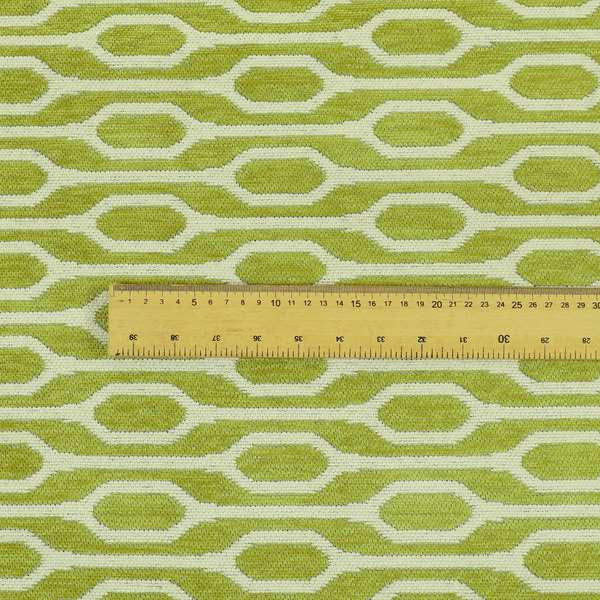 Eye Lid Geometric Pattern In Green Colour Soft Chenille Upholstery Fabric JO-712 - Made To Measure Curtains