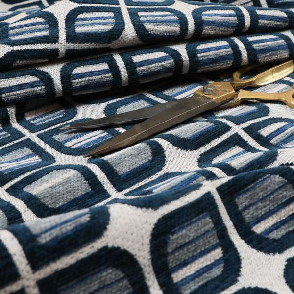 Uniformed Pattern In Blue Colour Chenille Upholstery Fabric JO-762 - Made To Measure Curtains