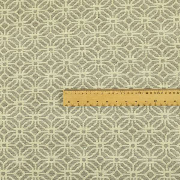 Grey Cream Colour Small Geometric Medallion Pattern Chenille Upholstery Fabric JO-795 - Handmade Cushions