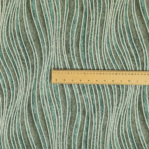 New Stripe Wave Pattern Blue Grey Colour Chenille Upholstery Fabric JO-805