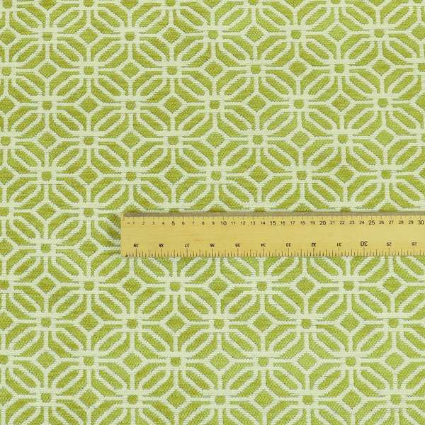 Green White Colour Square Medallion Patttern Chenille Upholstery Fabric JO-847 - Made To Measure Curtains