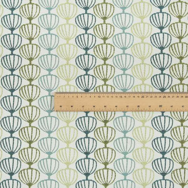 Teal Blue Green Geometric Balloon Pattern Soft Chenille Upholstery Fabric JO-90 - Made To Measure Curtains