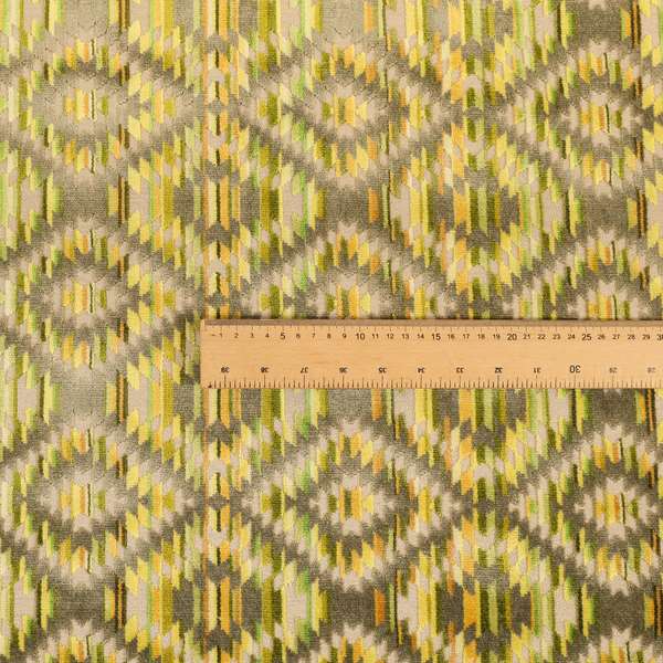 Zigg Zagg Geometric Pattern In Green Brown Colour Velvet Upholstery Fabric JO-904 - Made To Measure Curtains
