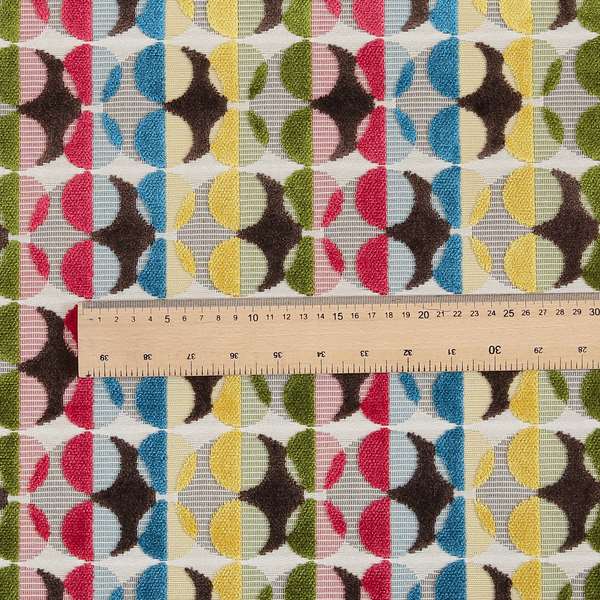 Ziani Designer Eclipse Pattern In Vibrant Yellow Blue Brown Red Colour Velvet Upholstery Fabric JO-95 - Made To Measure Curtains