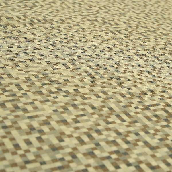 Katy Polka Square Checked Pattern Beige Upholstery Fabric