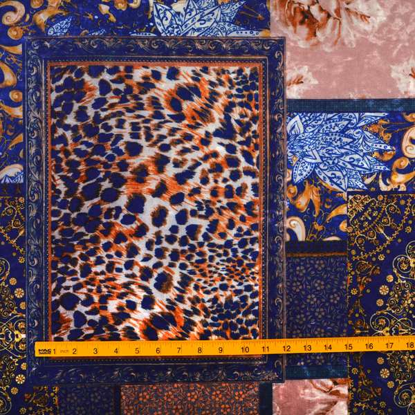 British Designed Printed Elegant Blue Colour Patchwork Printed On Luxury Crushed Velvet - Handmade Cushions